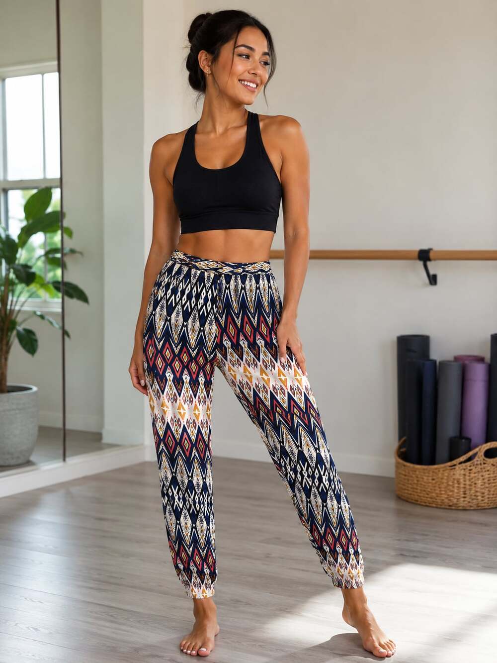 Ambiance Apparel Women's Geometric Print Boho Harem Jogger Pants